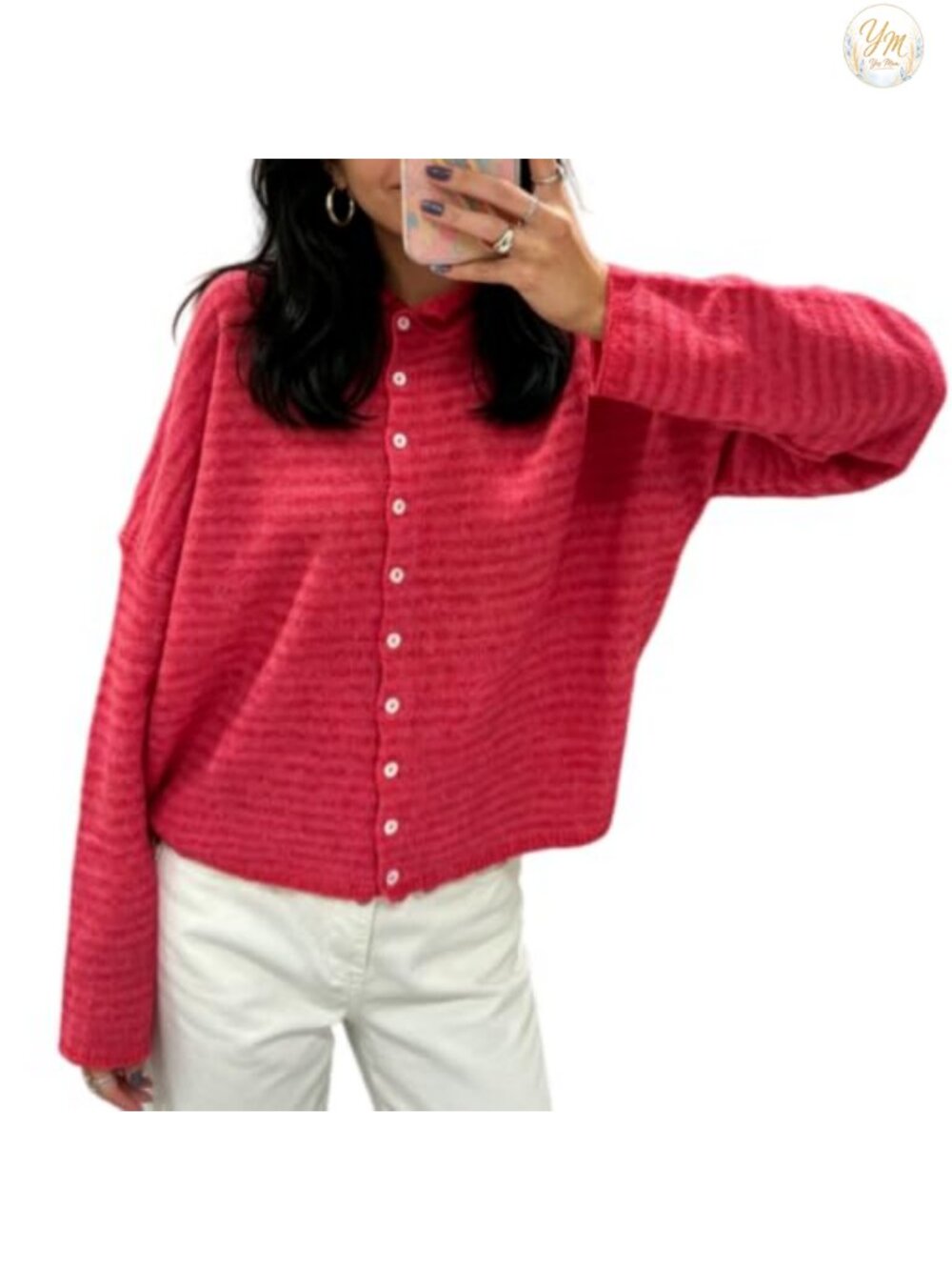 Women Knit Cardigan Sweaters Long Sleeve Button Down Loose Top